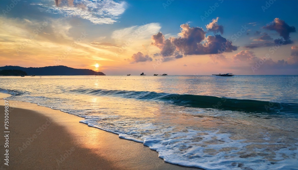 beautiful sunset on the sea shore beach