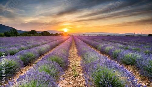 sunset over lavender field