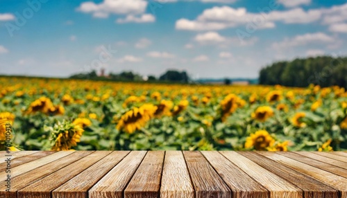 wooden table with blurred farm background on harvesting season flawless