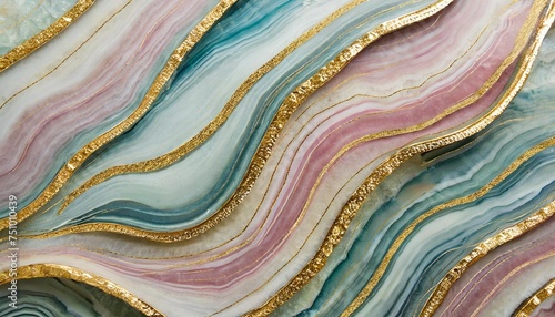 abstract colorful agate marble background waves and swirls pattern in soft pastels with gold trim