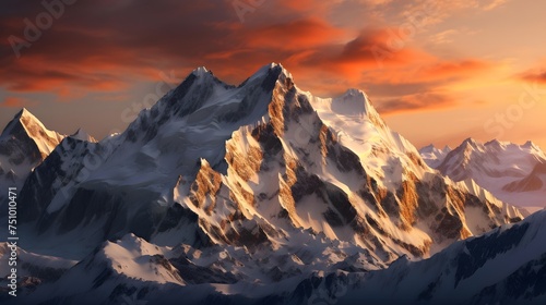 beautiful panoramic view of the alps at sunset - 3d render #751010471