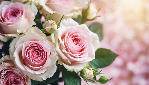 delicate blooming festive roses and light pink flowers background blossoming rose flower soft pastel frame bouquet floral card