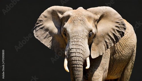 portrait of an african elephant on black background