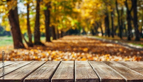 wooden table on the background of the autumn park