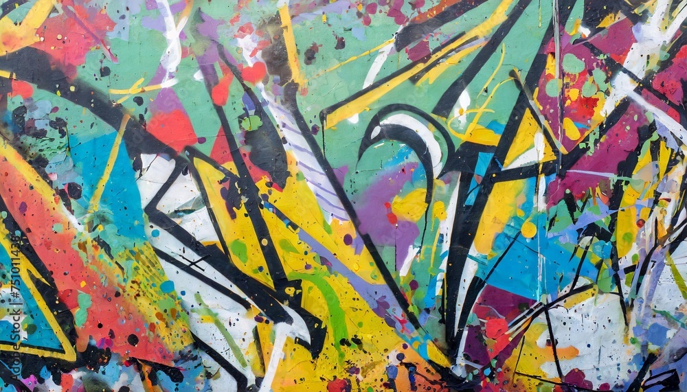 abstract graffiti poster with colorful tags paint splatter scribbles and fragments