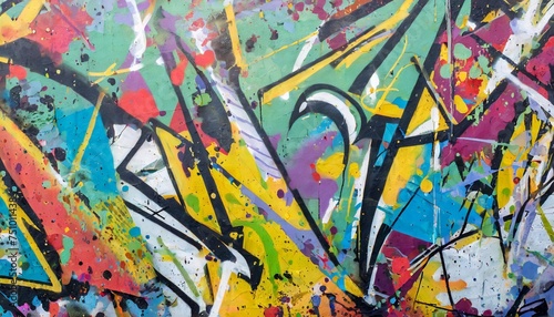 abstract graffiti poster with colorful tags paint splatter scribbles and fragments