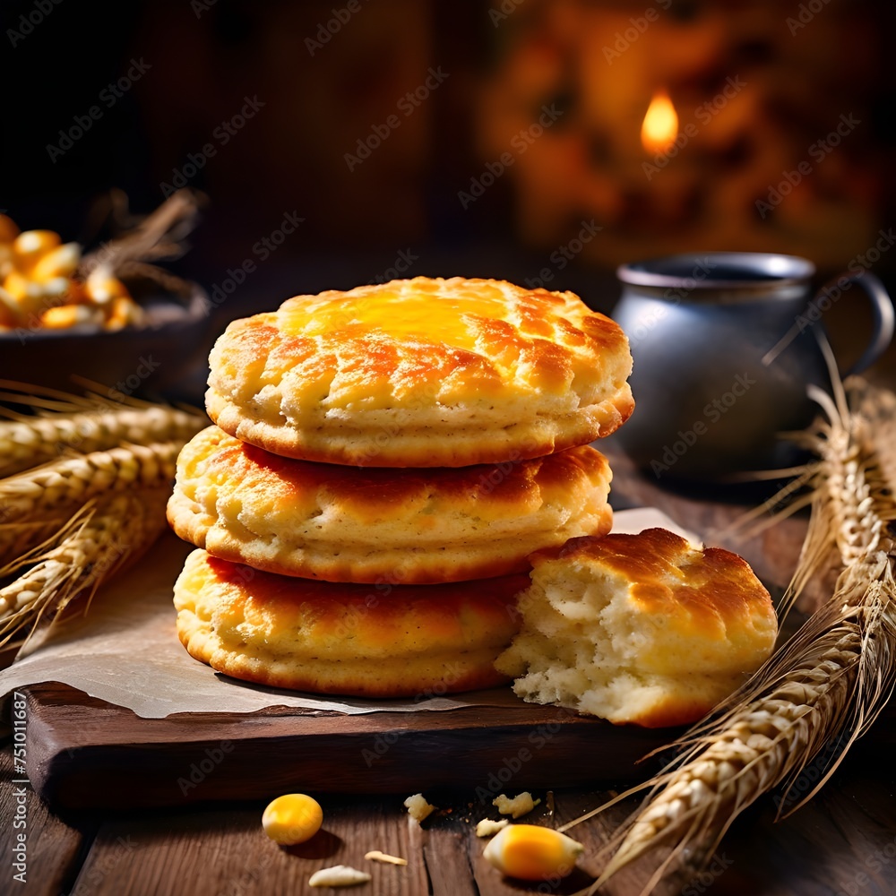 scones with barley and corn plated on the cutting board in a traditional mood scones with barley and corn plated on the cutting board in a traditional mood