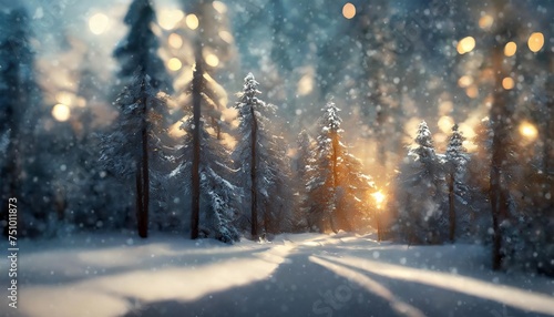 winter time in the forest trees with snow nature landscape