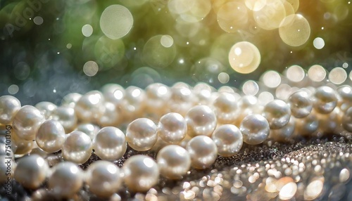 nature white string of pearls on a sparkling background in soft focus with highlights