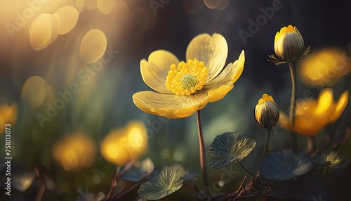 flowering yellow flower in spring blooming flowering buttercup beautiful nature