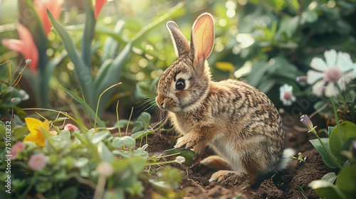 Curious baby bunny exploring a garden © doly dol