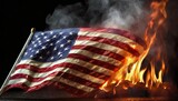 american flag burning in flames and smoke on dark background with copy space usa vs china flag on fire generated