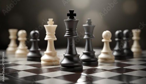 white and black queen pieces in the foreground of the chessboard leadership concept
