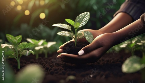 female hands planting young plants garden concept