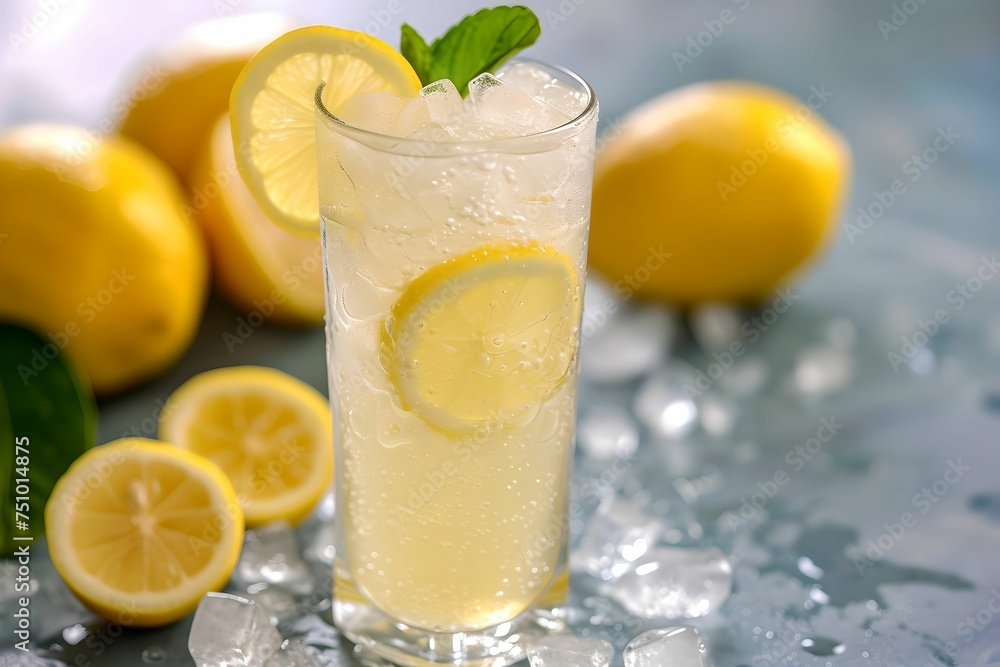 Iced Lemonade with Lemon Slice, glass, refreshing, drink, beverage Iced Lemonade with Lemon Slice, glass, refreshing, drink, beverage
