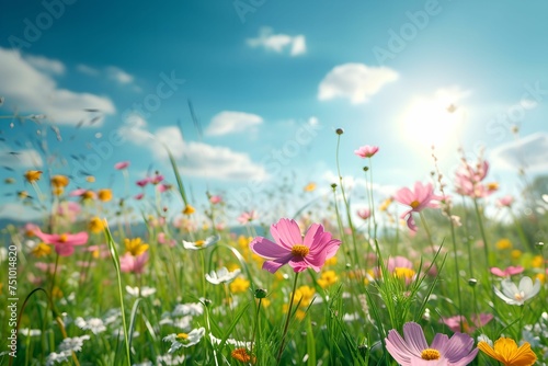 Vibrant Spring Meadow, nature, green, flowers, blossoms