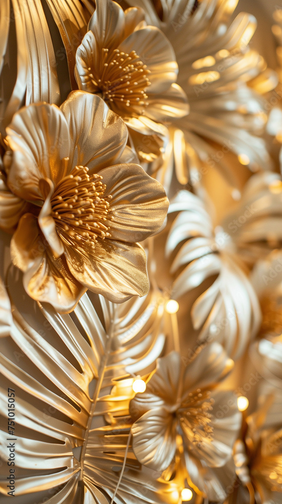 luxury abstract gold plated flowers wallpaper background illustration Generative AI