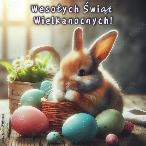 Kartka z życzeniami Wielkanocnymi w języku polskim. photo