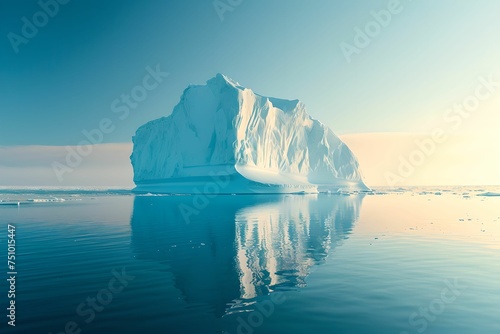 Iceberg in Arctic Waters, Crisp Blue Serenity, icy, clear, sky, white © asura