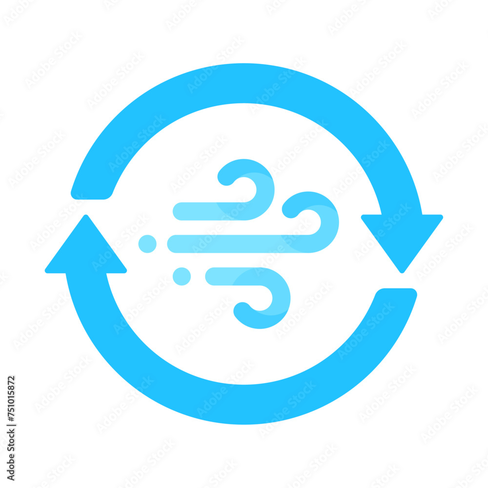 A blue circular arrow with a wind symbol in flat vector illustration style, representing the concepts of wind energy, renewable resources, and eco-friendly air conditioning solutions A blue circular arrow with a wind symbol in flat vector illustration style, representing the concepts of wind energy, renewable resources, and eco-friendly air conditioning solutions