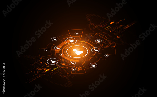 people and connection icons technology ui futuristic concept hud interface hologram elements of digital data chart, communication, computing and circle percent vitality innovation on hi tech future