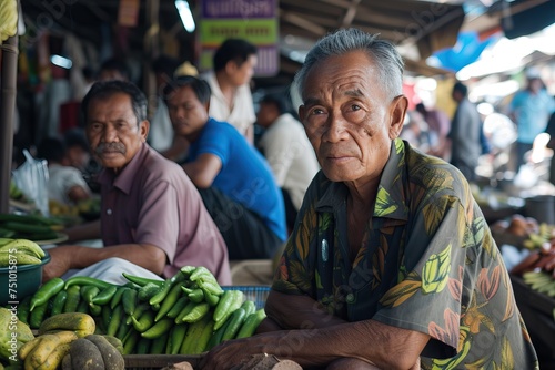 an old Indonesian male trader selling at the market