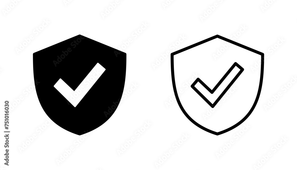 Shield check mark icon set. Protection approve sign. Safe icon vector Shield check mark icon set. Protection approve sign. Safe icon vector