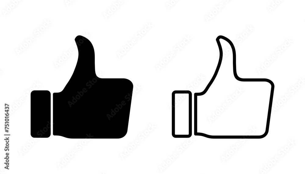 Thumbs up icon set. Hand like. Like icon vector. Thumbs up icon set. Hand like. Like icon vector.