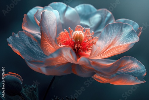 Beautiful peony flower on a dark background. Toned.