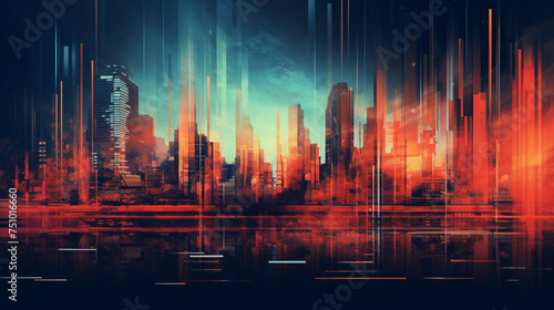 Cyberpunk Cityscape: A Fusion of Digital Glitch and Urban Dystopia