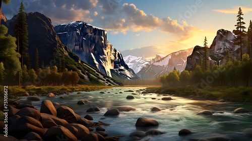 Beautiful panoramic view of a mountain river in the mountains