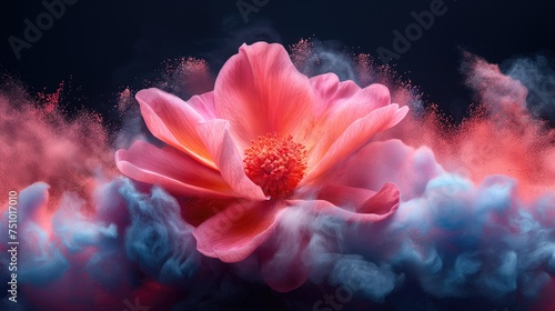 Pink flower in the fog. 3d rendering  3d illustration.