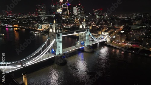 Tower Bridge of London surround aerial video at night 4k 60p photo