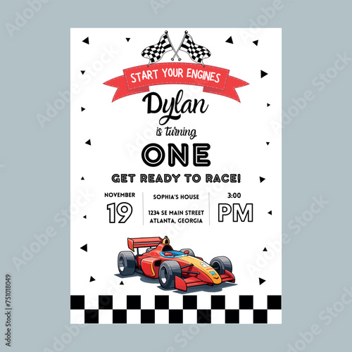 Racing Car Kids Birthday Invitation