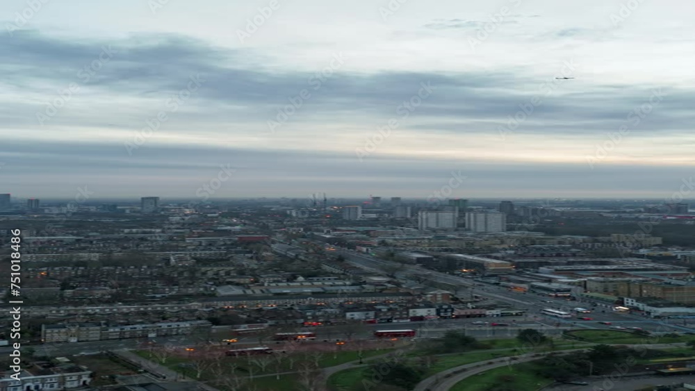 vertical aerial video of sunrise of London city time laps vertical aerial video of sunrise of London city time laps