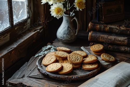 almond cookies on old wooden desk