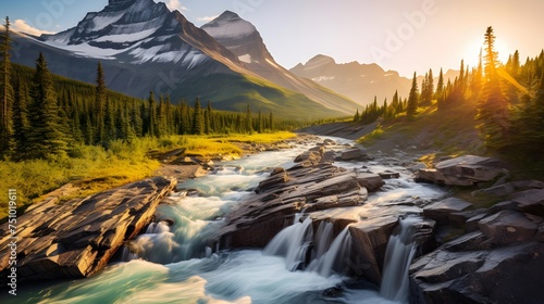 Mountain river in the Canadian Rockies. The concept of active and photo tourism