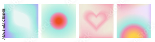 Y2k Trendy Aesthetic abstract gradient pink background with translucent aura hearts and shapes blurred pattern. Social media post stories highlight templates for digital marketing for stories