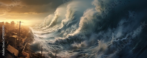 massive tsunami crashing photo