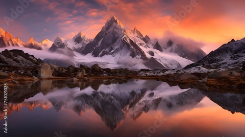 Panoramic view of Mount Cook at sunrise  New Zealand.
