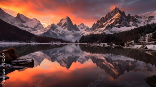 Mountains reflected in the water at sunrise, Torres del Paine National Park, Chile