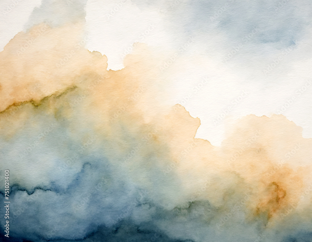 A watercolor background. Blue-orange color on white paper.