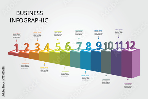 square template step for infographic for presentation for 12 element