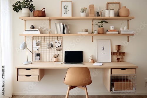 Dutch-Inspired Clutter-Free Desk with Grid Wall Organizer and Wooden Board Design