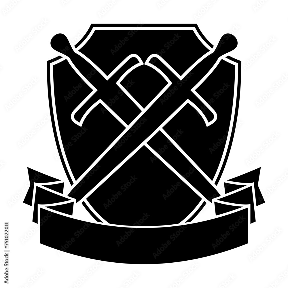 shield with crossed swords. Vector illustration isolated on white ...
