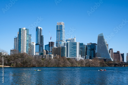 Austin Texas skyline during the day with modern downtown buildings.