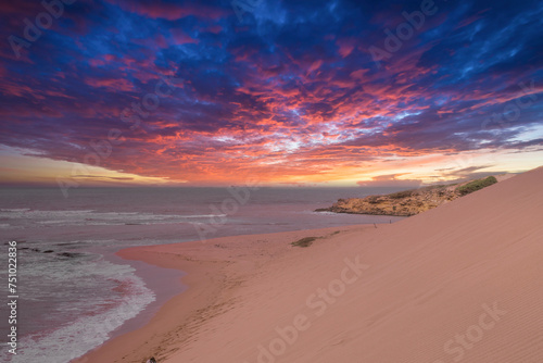 Sunset on the beach in the Taroa desert in La Guajira, Colombia.
