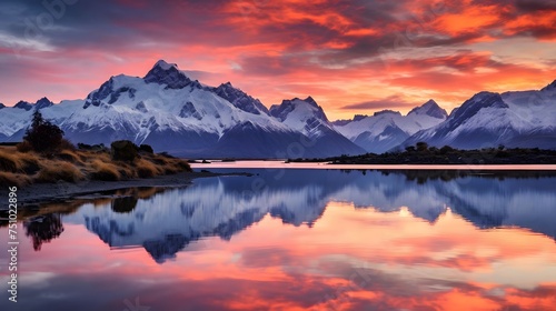 Beautiful panoramic landscape of New Zealand alps and lake © Iman