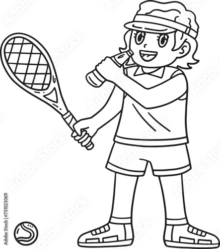 Tennis Female Player Drinking Isolated Coloring © abbydesign