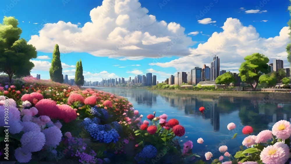 spring in the city, ai generated